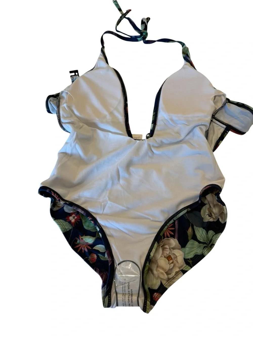 Motel Rocks x UO Sunny Day Navy Botanical Floral Plunge One Piece Swimsuit S New - Picture 10 of 16